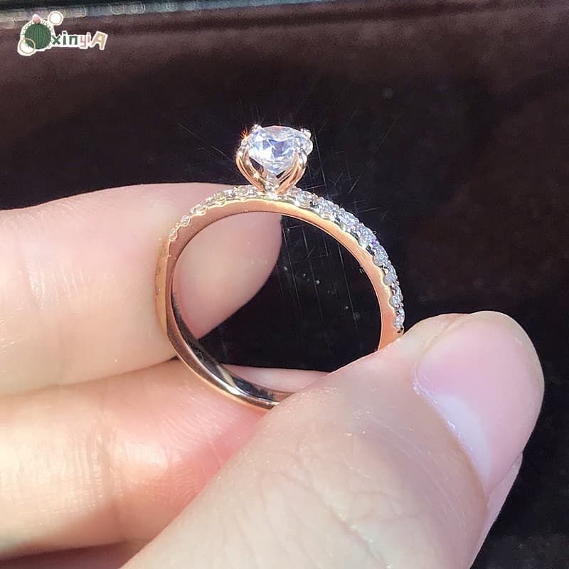 แหวนหมั้นแหวนแต่งงานทองคำ 14K Cubic Zirconia รูปที่ 5