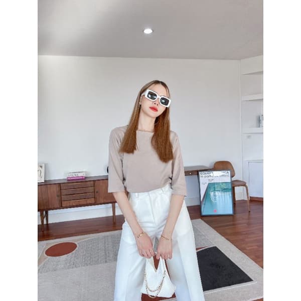 WARA เสื้อคอปาดแขนศอก ผ้า Cotton spandex รูปที่ 3