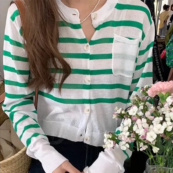 Mollygirl เสื้อครอปแขนยาวลายทาง สีสันสดใส รูปที่ 2
