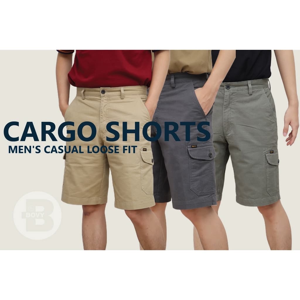BOVYJNS SHORT - กางเกงขาสั้นคาร์โก้ทรงใหญ่ กว้าง MEN'S CASUAL สีเทา,ครีม,เขียวขี้ม้า,กากี BS-5020 รูปที่ 1