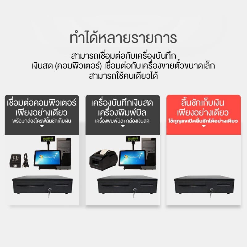 ลิ้นชักเก็บเงิน ลิ้นชักใส่เงิน รองรับธนบัตรไทย กล่องเงินสด Cash Drawer POS โอชา Ocha Loyverse รูปที่ 4