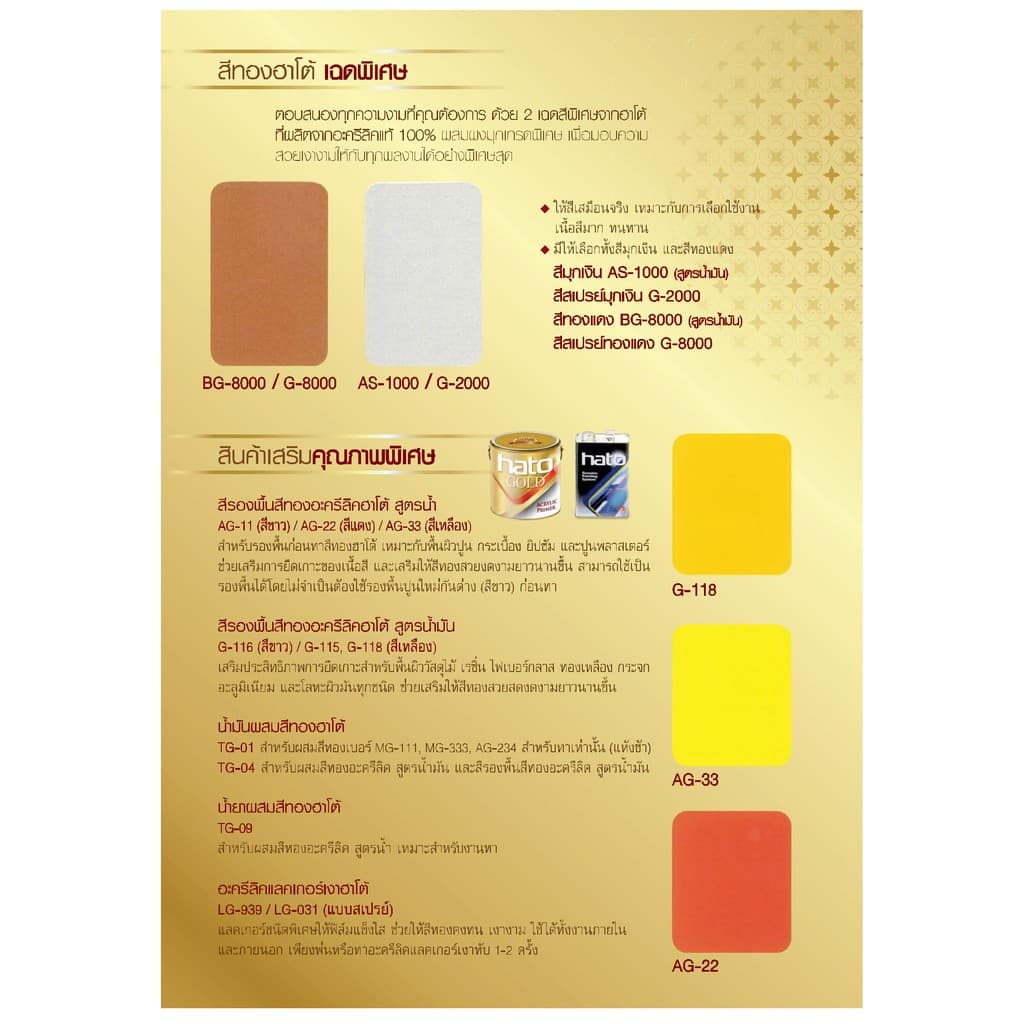 สีทองฮาโต้ สีทองสเปรย์ สเปรย์สีทอง Hato Gold G6000 G7000 G9000 G118 G031 G-6000 G-7000 G-9000 G-118 G-031 bonus รูปที่ 8