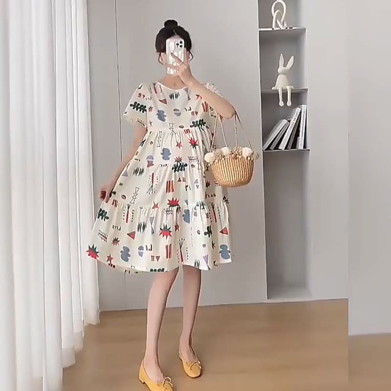 ชุดคลุมท้อง ชุดคลุมท้องแฟชั่น เดรสไซส์ใหญ่ เดรสลายดอก สวมใส่สบาย รูปที่ 3