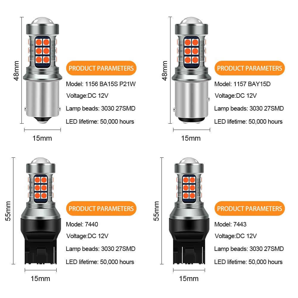 1 ชิ้น 27LED หลอดไฟเบรกท้ายรถยนต์ T20 7440 W21W 7443 1157 BAY15D 1156 หลอดไฟเลี้ยว ไฟเบรค แฟลชสามครั้ง รูปที่ 8