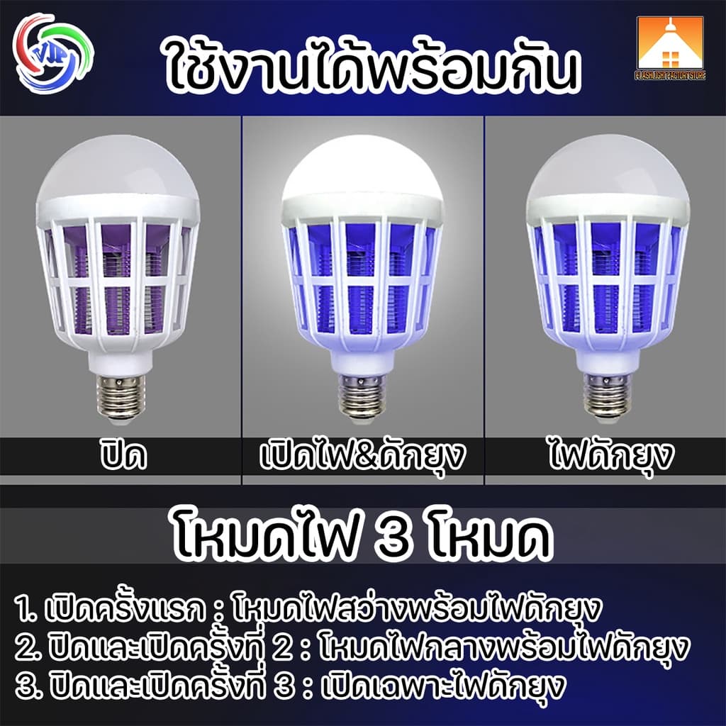 VJP หลอดไฟดักยุง LED 18W หลอดไฟความสว่างสูง ไฟดักยุง ไฟล่อยุง หลอดไฟล่อยุง หลอดไฟฆ่ายุง หลอดไฟฆ่าแมลง ไฟล่อแมลง รูปที่ 2