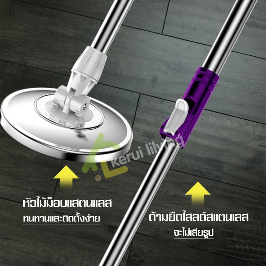 Cobbe ไม้ถูพื้นสแตนเลส ไม้ม็อบ ชุดไม้ถูพื้น พร้อมผ้าม็อบ อุปกรณ์ทำความสะอาดพื้น รูปที่ 5