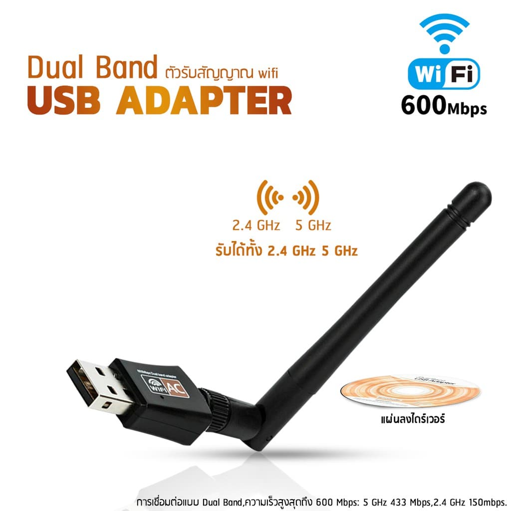 ตัวรับไวไฟ 5G เป็น USB Adapter หรือ Wireless USB และตัวรับสัญญาณไวไฟ USB 5G ความเร็วสูงสุด 600Mbps!! รูปที่ 1