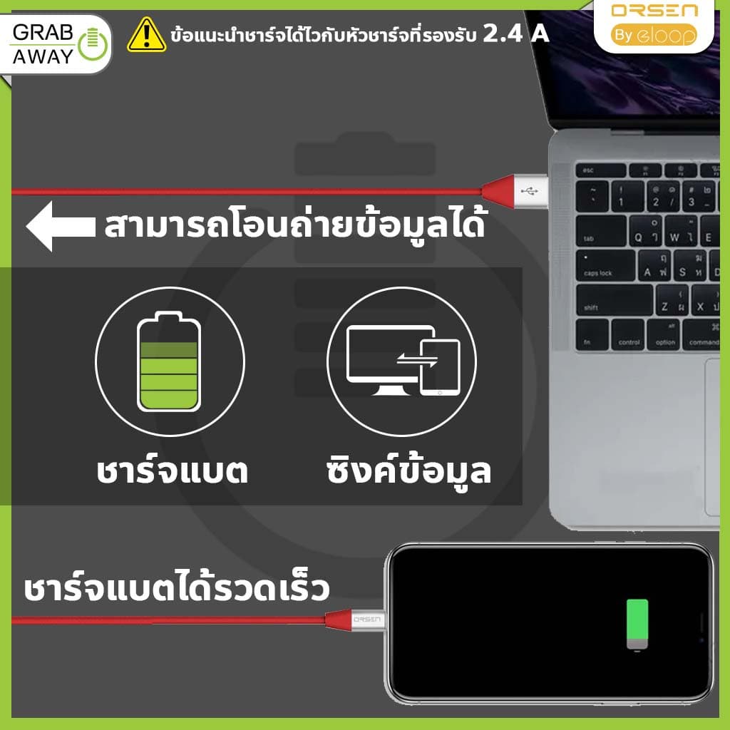 ชาร์จไว!ใช้ดีมีที่เก็บสาย Orsen by Eloop s31,32,33 สายชาร์จ สำหรับ IOS, Micro, Type C จ่ายไฟ 2.1A ยาว 1m รูปที่ 2