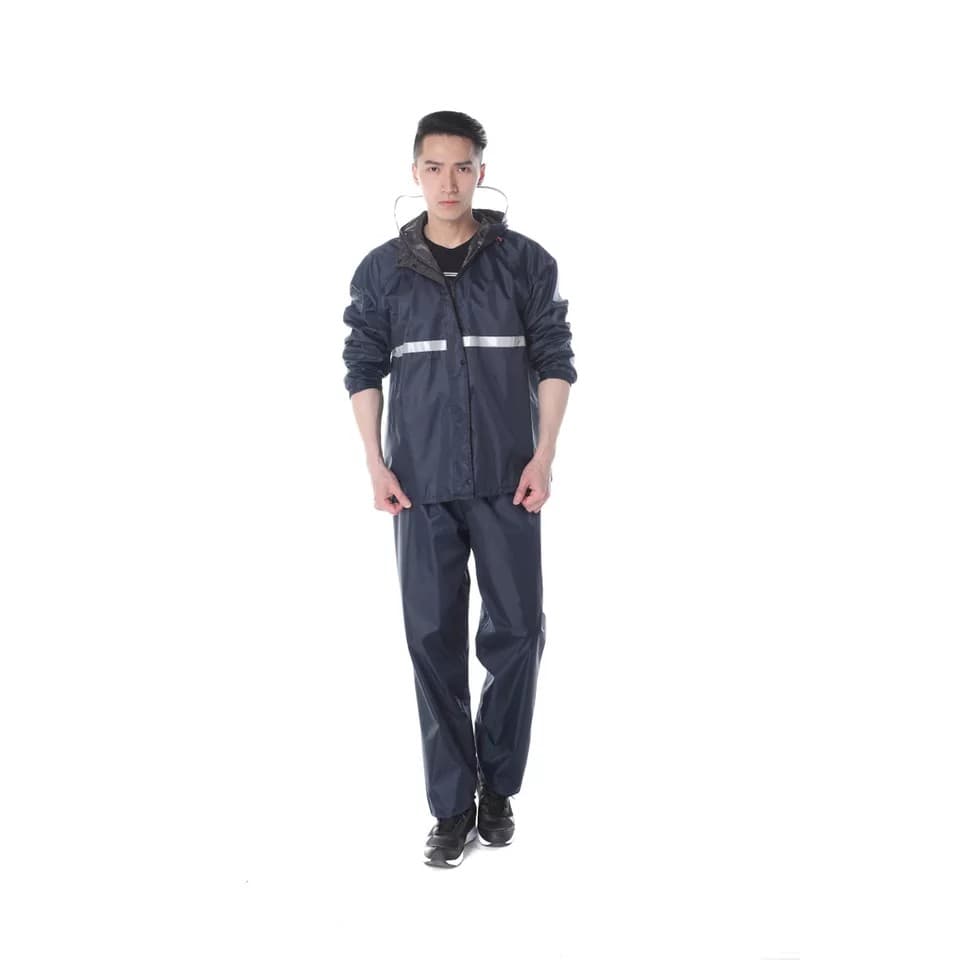New Alitech ชุดกันฝน เสื้อกันฝน สีกรมท่า มีแถบสะท้อนแสง รุ่น หมวกติดเสื้อ Waterproof Rain Suitมอเตอร์ไซค์ Split raincoat รูปที่ 4
