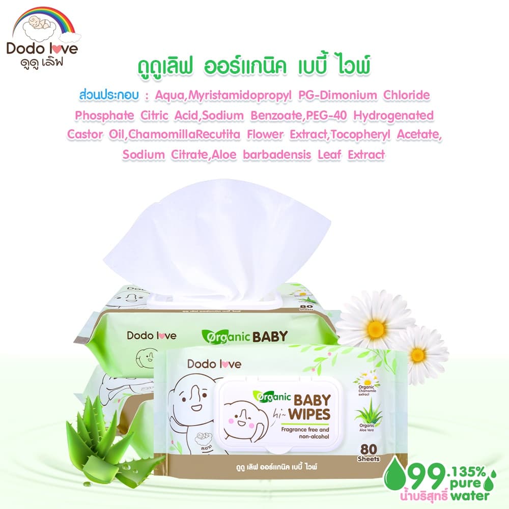 DODOLOVE ทิชชู่เปียก Baby Wipes ผ้าเช็ดทำความสะอาดสำหรับเด็ก อ่อนโยน ปราศจากแอลกอฮอล์ รูปที่ 5