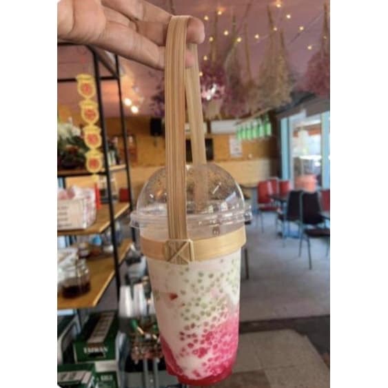 หูหิ้วไม้ไผ่ 100ชิ้น หูหิ้วกาแฟ ไม้ไผ่สานใช้แทนถุง ๆ รูปที่ 2