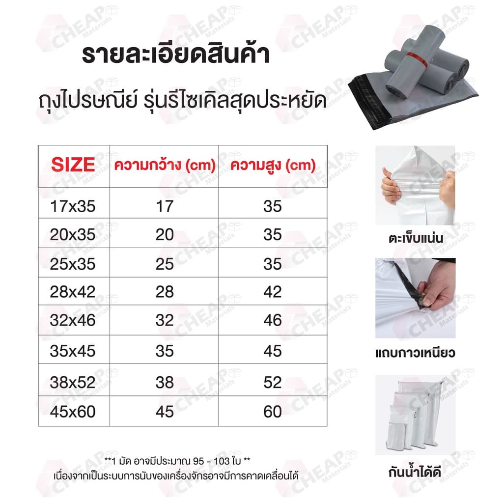 ซองไปรษณีย์ สีเทาดำ ขนาดใหญ่ 28x42 35x45 38x52 45x60 ซ.ม. ซองพัสดุ ถุงไปรษณีย์ พลาสติก รูปที่ 3
