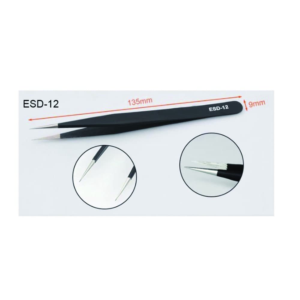 แหนบ สแตนเลสสตีล Tweezer ESD-12 ปลายหัวแหลม ตรง / ESD-15 ปลายหัวแหลม โค้ง รายละเอียด รูปที่ 2