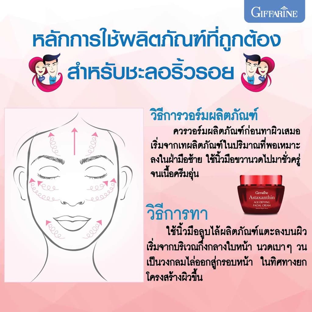 ครีมบำรุงผิว แอสตาแซนธิน กิฟฟารีน สาหร่ายแดง ลดริ้วรอย ผิวเนียนนุ่ม อ่อนเยาว์ Giffarine Astaxanthin Age-Defying Cream รูปที่ 8