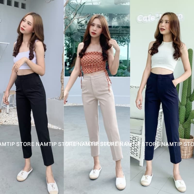 กางเกง9ส่วนผ้าโรเชฟงานตะขอหน้า ซิปหน้า รูปที่ 1