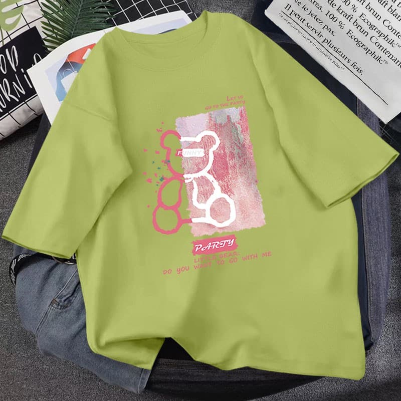 GAKKI เสื้อยืดหญิงแขนสั้นแบบหลวม ใส่สบาย ผู้หญิงเสื้อยืด เสื้อยืดแขนสั้น Oversize Cotton 4112# รูปที่ 4