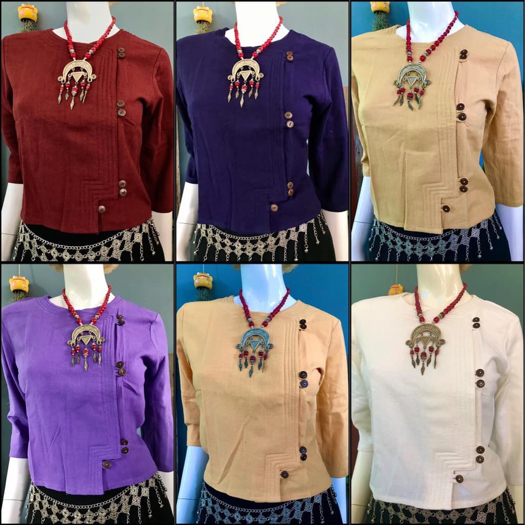 เสื้อพื้นเมืองผู้หญิงอองซานผ้าฝ้ายกระดุมกระลา size อก36,38,40,42,44,46 รูปที่ 1