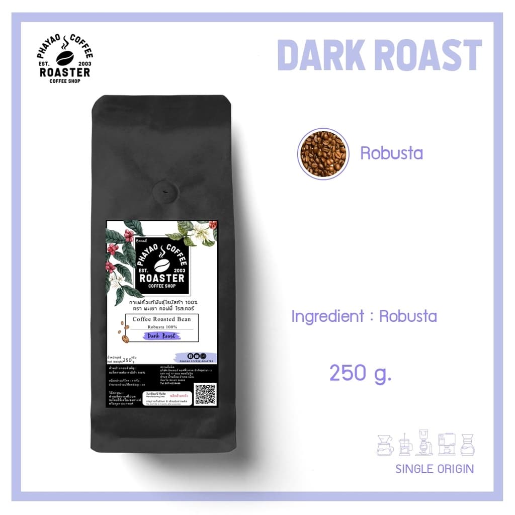 กาแฟคั่วเม็ดโรบัสต้า แท้ 100% คั่วเข้ม ขนาด 250 กรัม รูปที่ 5