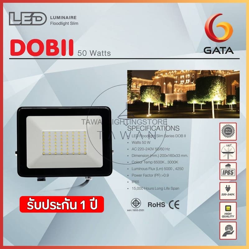GATA Floodlight โคมฟลัดไลท์ โคมไฟสปอร์ตไลท์ LED 10W 20W 30W รุ่น Slim DOB ใช้ไฟบ้าน 220V รูปที่ 5