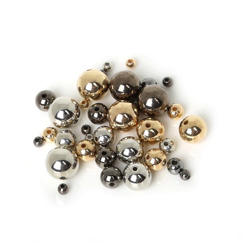 4 6 8 10 12 มม . 30-300 ชิ้น Gold / Gun - Metal Plated Ccb Round Seed Spacer ลูกปัดสําหรับทําเครื่องประดับ Diy Bse009 รูปที่ 1
