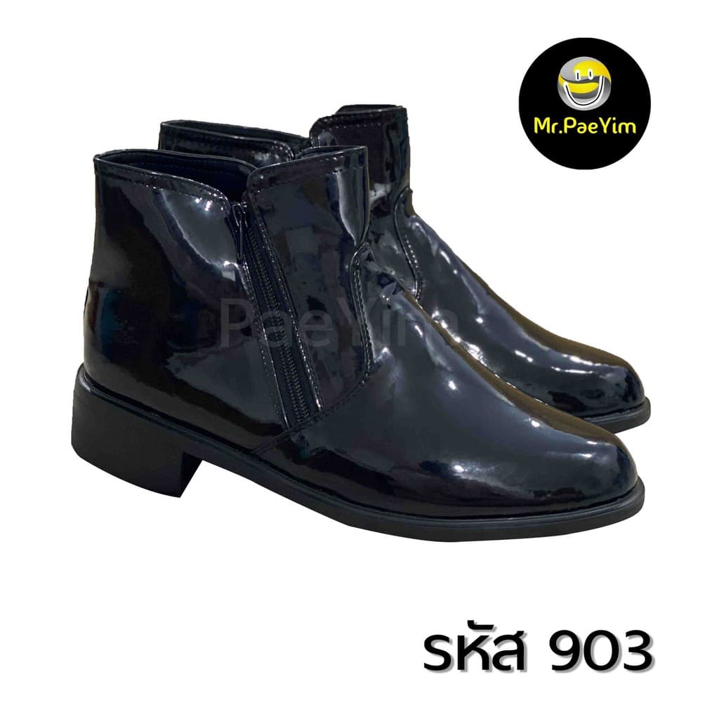 รองเท้าฮาร์ฟแก้ว PU ซิบคู่ หัวแหลม สูง 6.3 นิ้ว พื้นยาง แข็งแรง **สั่งเผื่อเพิ่มไซส์นึงจากปกติค่ะ** รูปที่ 5