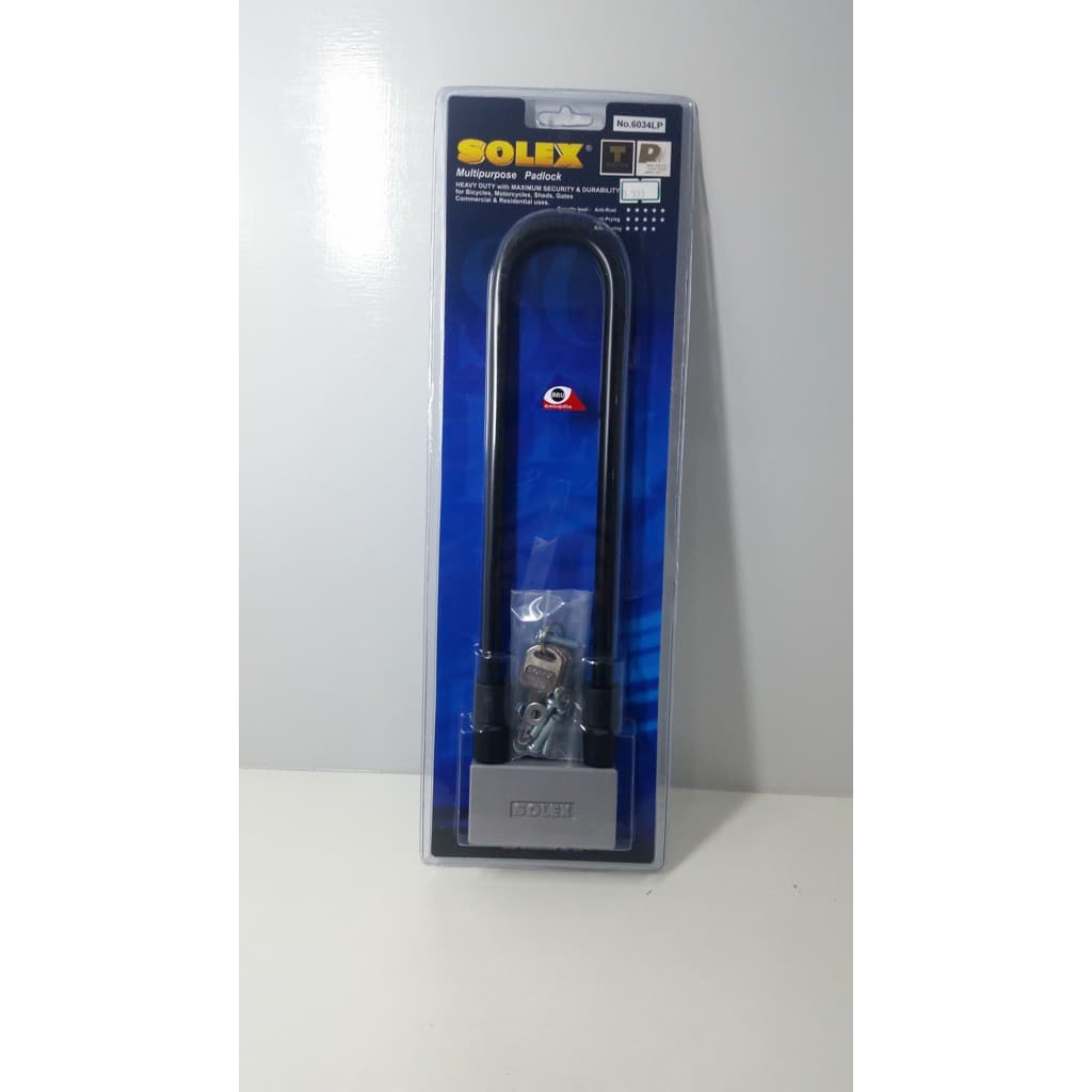 กุญแจล็อคล้อรถ ล็อคโช๊คมอเตอร์ไซด์ SOLEX 6034LP แบบห่วงยาว คล้องประตู,ล็อครั้ว,ล็อคอาคาร รูปที่ 2