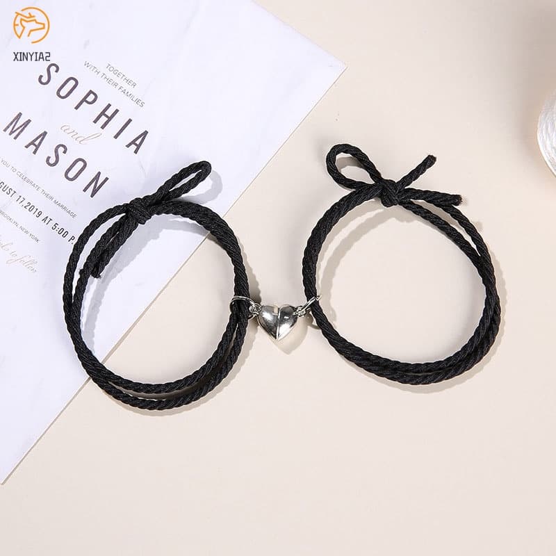2 ชิ้นสร้อยข้อมือคู่จี้แม่เหล็ก คู่สร้างสรรค์เสน่ห์เครื่องประดับคนรักของขวัญ/คู่แม่เหล็กทอ รูปที่ 2