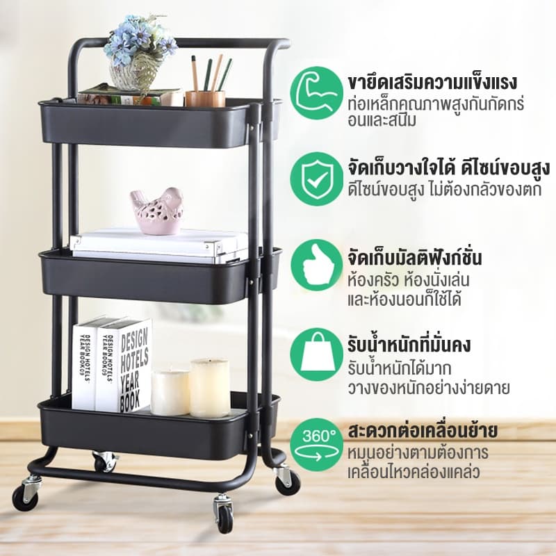 BV ชั้นวางของ พร้อมล้อเลื่อน+ที่จับ 3/4/5 ชั้นวางของมีล้อ พร้อมล้อเลื่อน+ที่จับ ใช้ในสถานการณ์ต่างๆ เคลื่อนย้ายสะดวก รูปที่ 2
