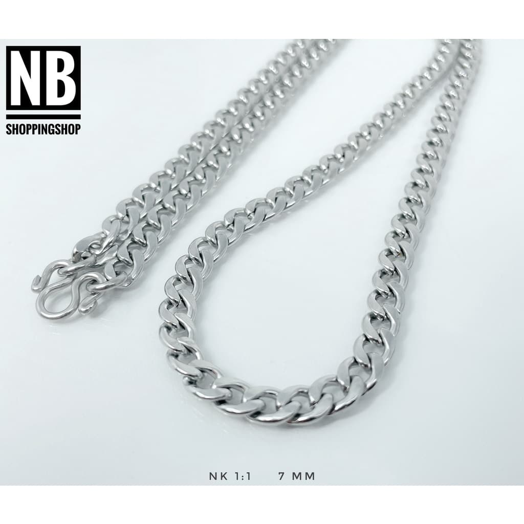 S-647 สร้อยคอสแตนเลส ลายแบนเรียบNK กว้าง7mm สร้อยแฟชั่น Hiphop สร้อยพระ ไม่ลอกไม่ดำ 100% ใส่อาบน้ำได้ สร้อยคอnecklace รูปที่ 1