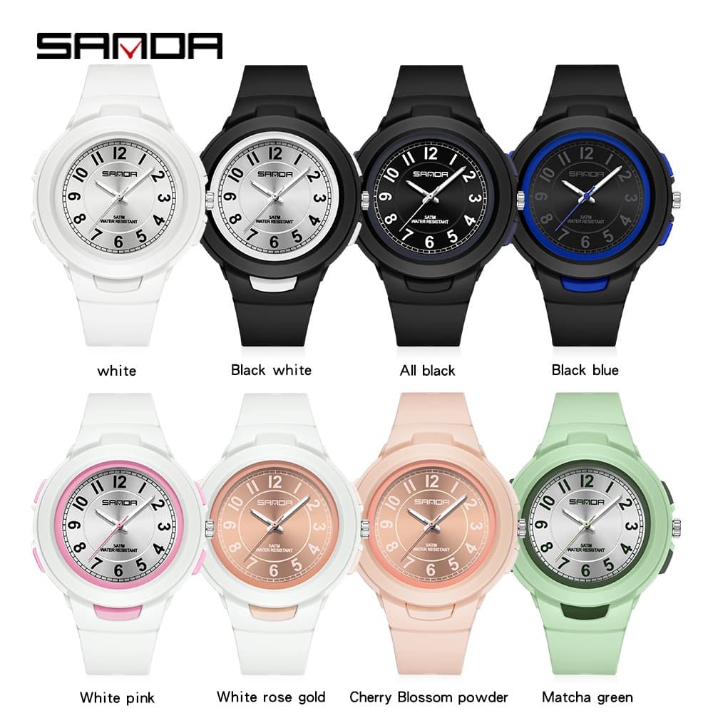 Sanda 2022 นาฬิกาข้อมือสปอร์ต กันน้ํา สีพื้น สําหรับเด็กผู้ชาย ผู้หญิง 6095-14 รูปที่ 3