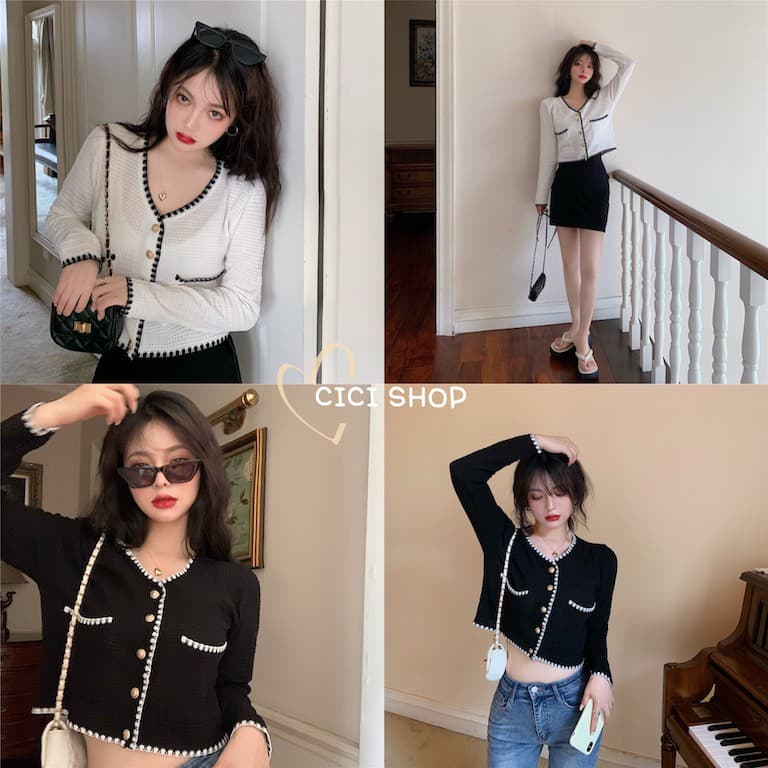 Cicishop" "เสื้อถักแขนยาว กระดุมทอง ใส่แล้วดูแพง สวยหรู รูปที่ 1