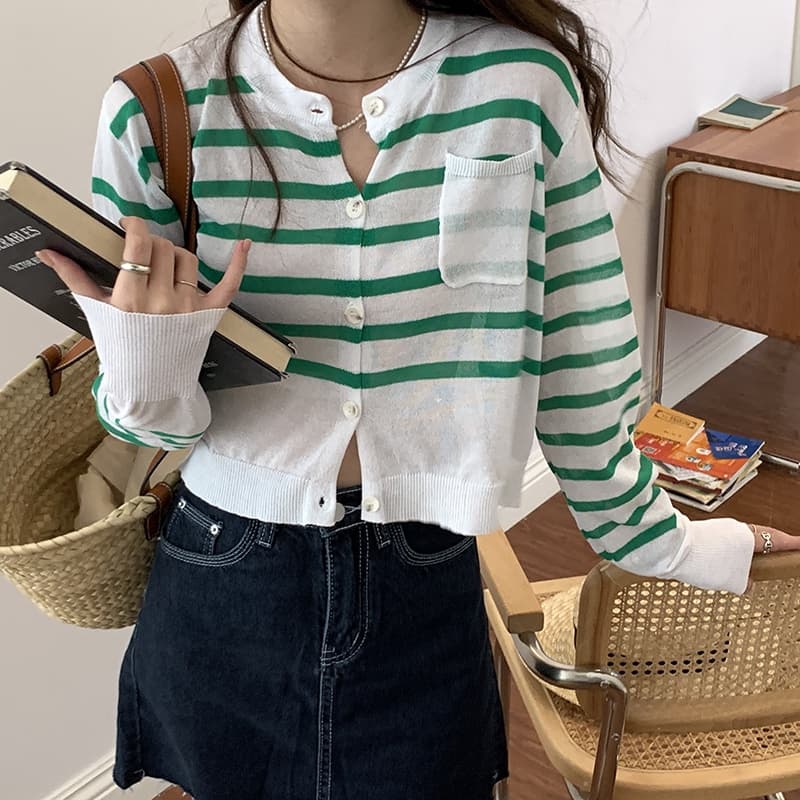 Mollygirl เสื้อครอปแขนยาวลายทาง สีสันสดใส รูปที่ 5