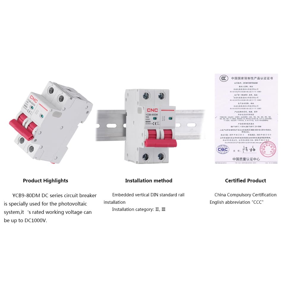 เบรกเกอร์วงจร CNC YCB9-80DM 2P DC MCB 6KA 500V 16A 20A 25A 32A 40A 50A DC MCB สําหรับระบบ PV รูปที่ 6