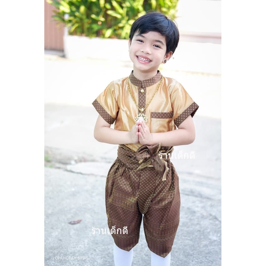 ชุดไทยเด็ก ชุดไทยเด็กชาย ทองเอก เซท3ชิ้น เสื้อ โจง ผ้าคาดเอวหรือพาดไหล่ ขนาด 1-9 ปี รูปที่ 2
