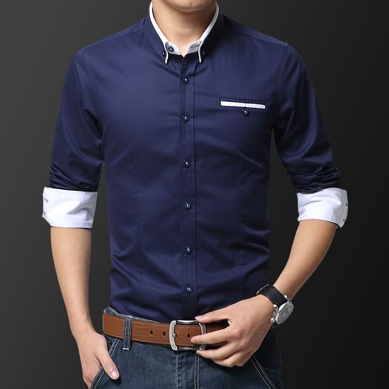เสื้อเชิ้ต แขนยาว สไตล์ลำลอง แฟชั่นเกาหลี สำหรับผู้ชาย ขนาด M-5 Xl รูปที่ 4