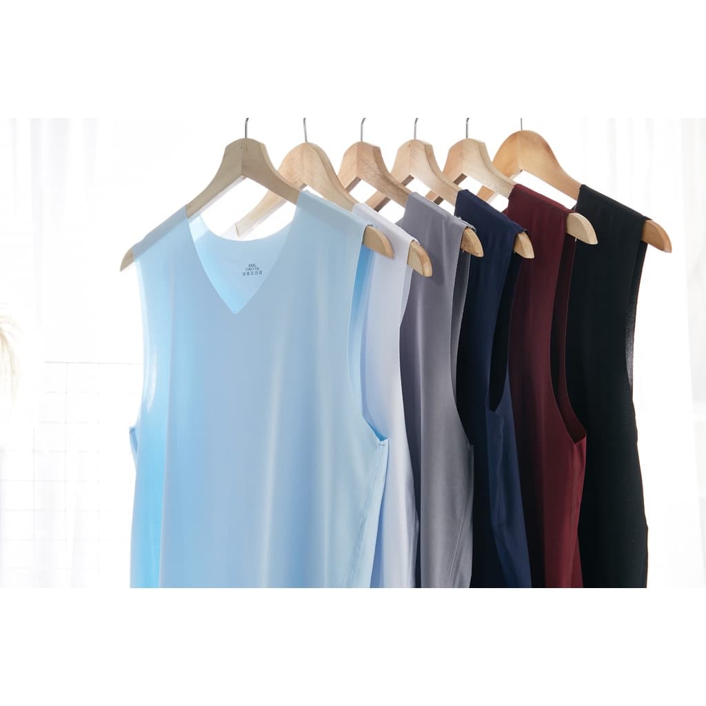 เสื้อกล้ามชาย เสื้อแขนกุดชาย คอวี จากไทย ระบายอากาศ ไร้ขอบ V Neck Sleeveless shirt ผ้าลื่น บางเบา8922 รูปที่ 2