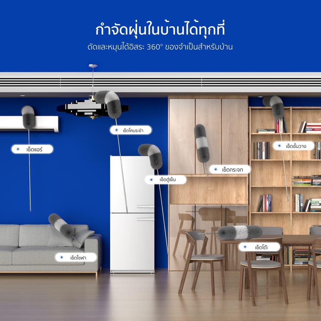 RANDY ไม้ปัดฝุ่น ไมโครไฟเบอร์ ด้ามปรับความยาวได้ 2.4เมตร แปรงปัดฝุ่น ดัดโค้งงอได้ ซักได้ ผลิตภัณฑ์สแตนเลส รูปที่ 2