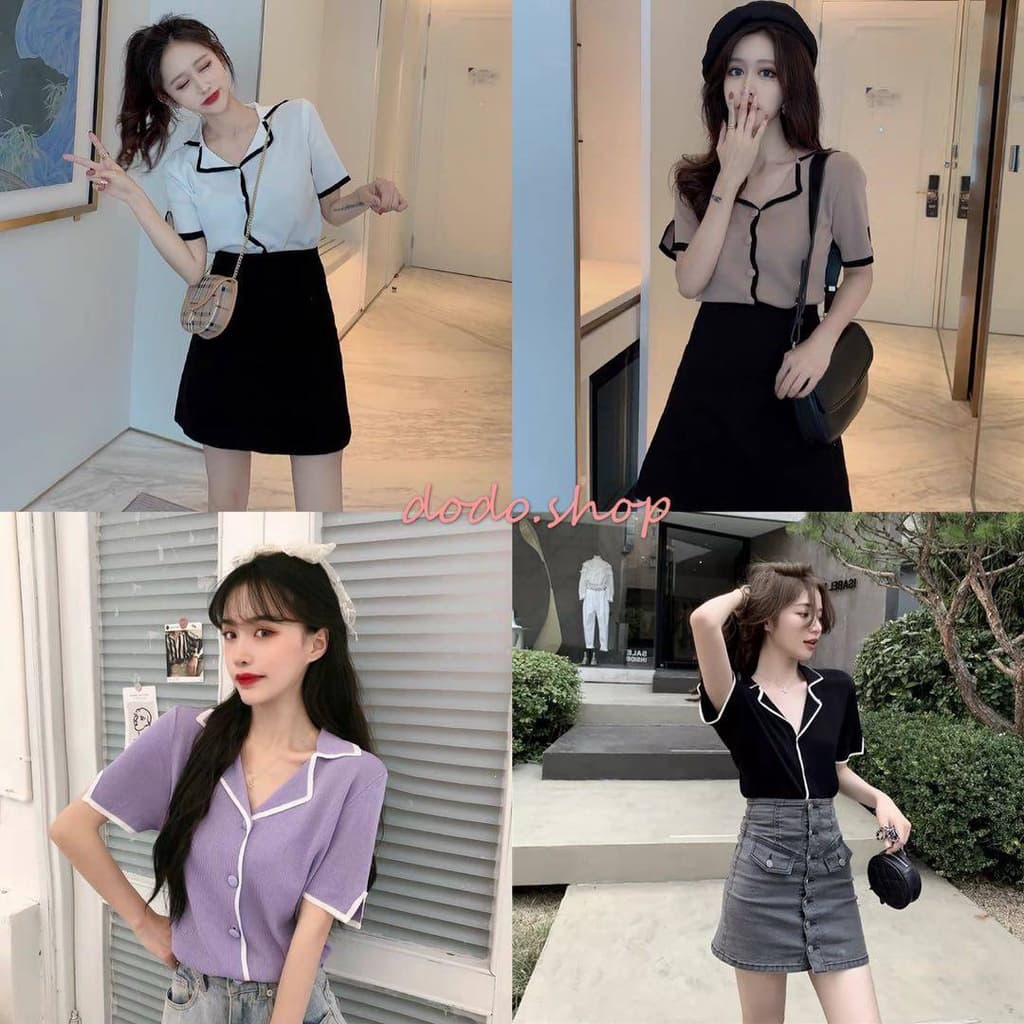 DODO* *เสื้อไหมพรมคอปก มีกระดุมหน้า ปลายแขนผ่าข้าง ใส่สวย แนวคุณหนู รูปที่ 1