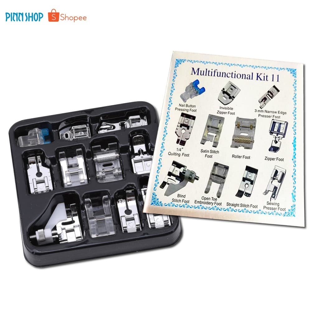 Pinn Shop เซทตีนผี สำหรับจักรเย็บผ้าไฟฟ้า ครบชุด 11 ชิ้น ( ตีนผี ติดซิป ม้วนริม ต่อผ้า สอย เย็บหนัง ตกแต่งลาย โพ้งริม) รูปที่ 1
