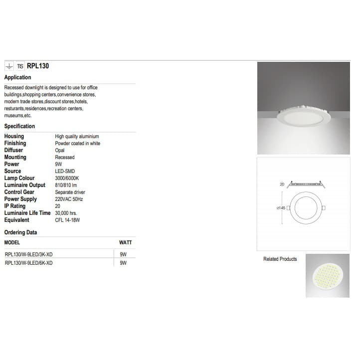 ดาวน์ไลท์แบบบาง Panel ทรงกลมและเหลี่ยม มีหลายขนาดให้เลือกสรร Lumax รูปที่ 5