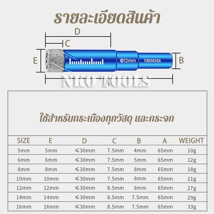 NKO ดอกโฮลซอเจาะกระเบื้องเซรามิค ดอกสว่าน ดอกโฮลซอเจาะกระเบื้อง สำหรับกระเบื้องทุกชนิด รูปที่ 4