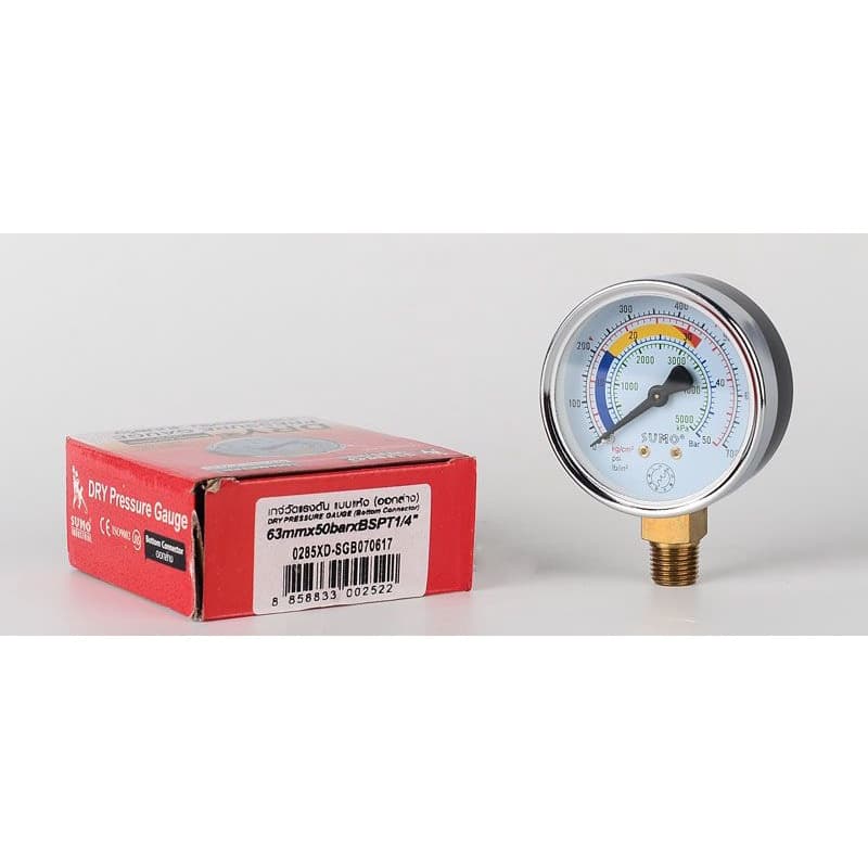 เกจ์วัดแรงดัน SUMO 63mm. Pressure Gauge แบบแห้ง เกลียวออกล่าง 1/4" ใช้ได้ทั้งระบบลมและน้ำ 1-250 บาร์ เกจ์แห้ง เกจ์ลม รูปที่ 1