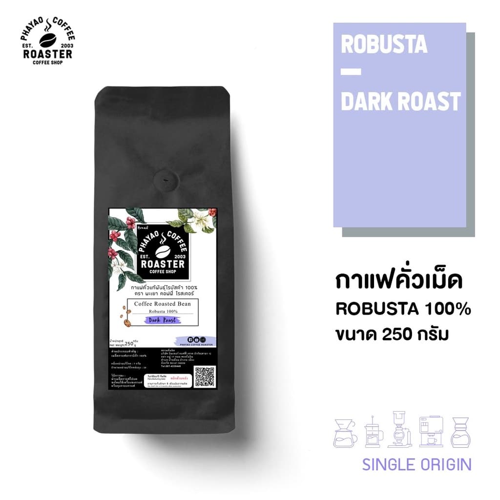 กาแฟคั่วเม็ดโรบัสต้า แท้ 100% คั่วเข้ม ขนาด 250 กรัม รูปที่ 4