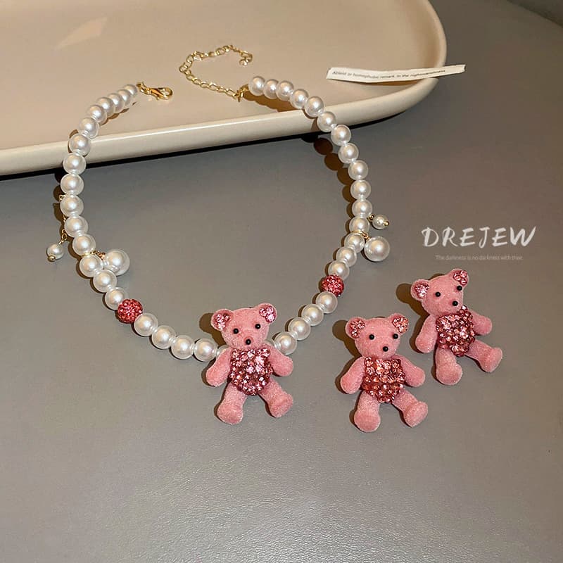 DREJEW สร้อยคอโซ่ จี้หมีน่ารัก ประดับไข่มุกน้ําจืด แฟชั่นสไตล์เกาหลี สําหรับผู้หญิง รูปที่ 6