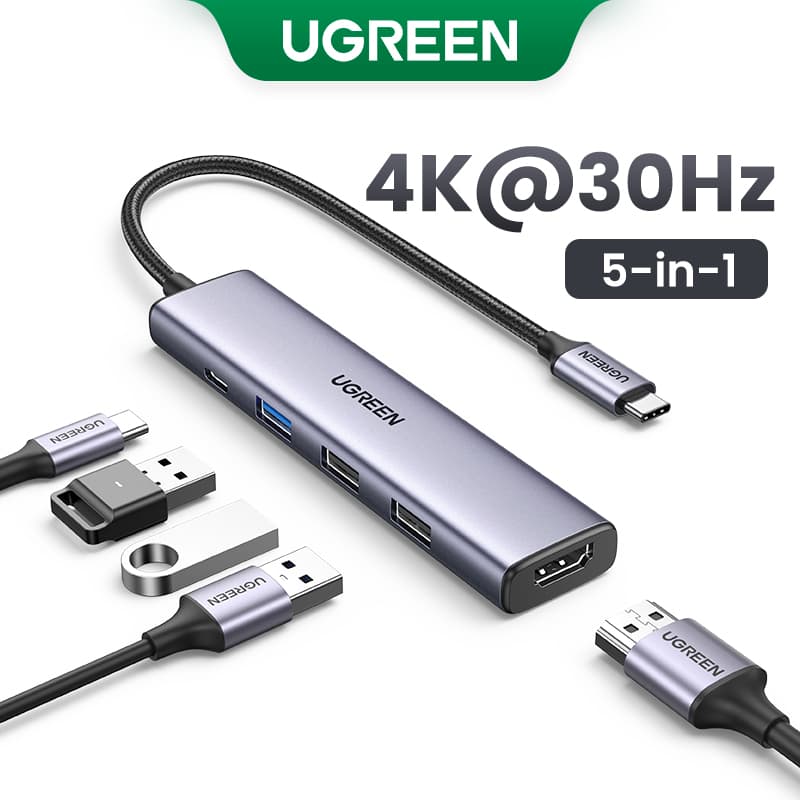 Ugreen อะแดปเตอร์ฮับ 5Gpbs USB-C เป็น USB 3.0 HDMI 4K 30Hz 4K 60Hz PD100W สําหรับ MacBook Air Dell XPS13 IPAD Pro 2020 Samsung S21\S20 รูปที่ 1