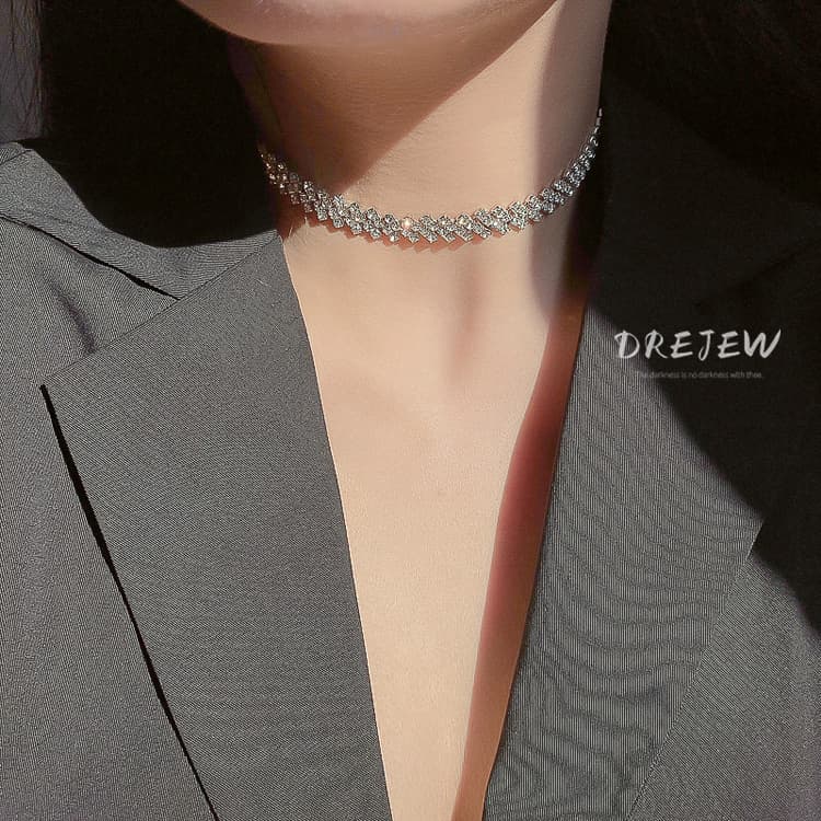DREJEW สร้อยคอโช้คเกอร์ ประดับเพชร เต็มรูปแบบ เรียบง่าย ญี่ปุ่น เกาหลี อิทธิพล ไม่ซ้ําใคร ไหปลาร้าโซ่ สร้อยคอแฟชั่น สร้อยคอ รูปที่ 7