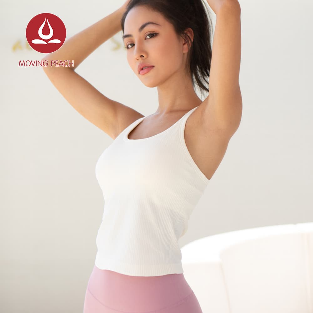 Moving PEACH โยคะ Ribbed เสื้อกล้ามวิ่งออกกําลังกาย Racerback พร้อม Comfort แผ่นที่ถอดออกได้ Gym Pilates สวมใส่ทุกวัน BVY รูปที่ 8
