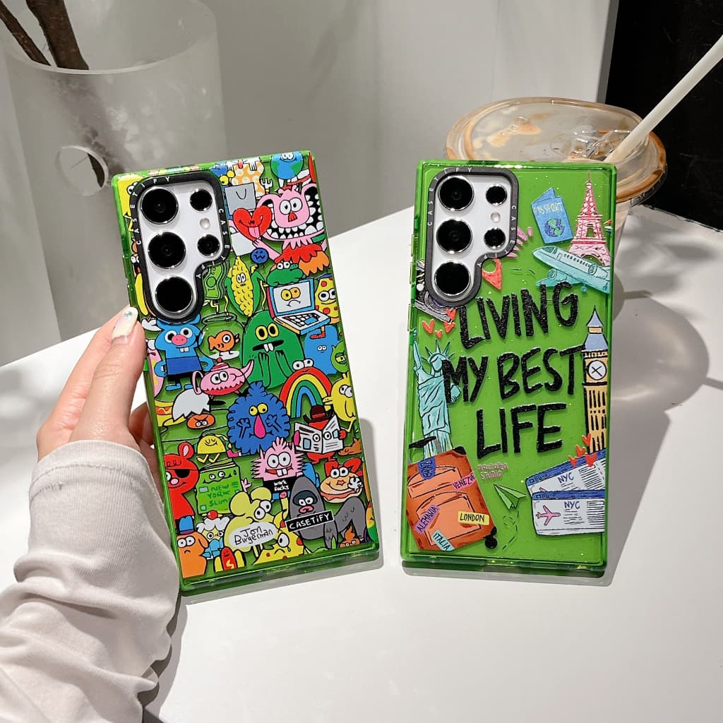 แวววาว สัตว์ประหลาดเดินทาง กล่อง Samsung Galaxy S26 Ultra S25 Ultra S25 S24 Ultra S24 Plus S24 S23 Ultra S23 Plus S23 S22 Ultra S25 Plus Case เคสโทรศัพท์ใหม่ พิมพ์คำด้านข้าง ขอบหนาซิลิโคนป้องกันการตก เคสมือถือซัมซุง รูปที่ 1