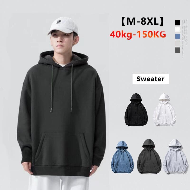 เสื้อกันหนาวแขนยาว มีฮู้ด สีพื้น แฟชั่นสำหรับผู้ชาย ไซซ์ M-5XL รูปที่ 1