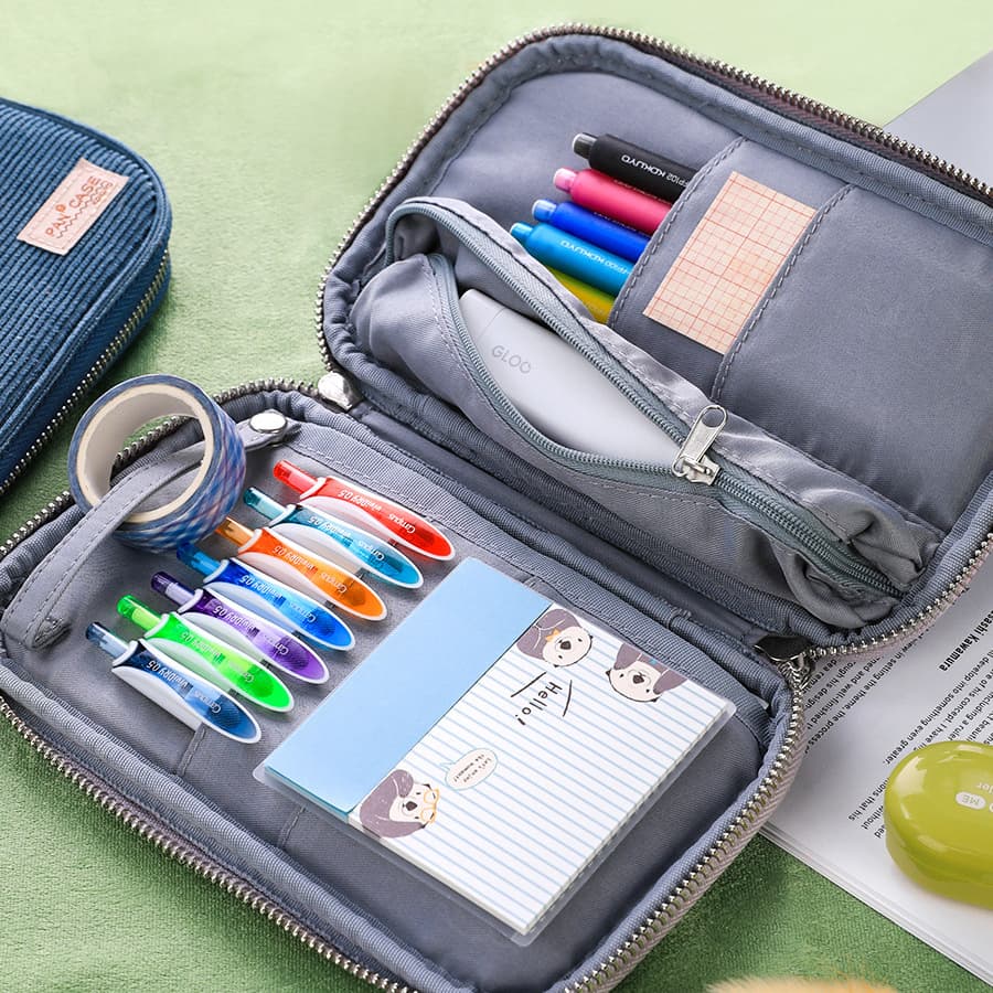 Penlab Kokuyo Corduroy Pan Case Flat Open Multi Pocket Pen กระเป๋าดินสอกระเป๋าเก็บกระเป๋าถือ C7025 รูปที่ 9